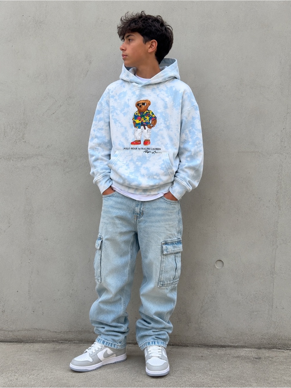 S/M - Polo by Ralph Lauren Light Blue Tie-Dye Bear Hoodie